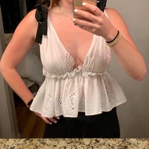 Zara TRF white eyelet top with bow straps